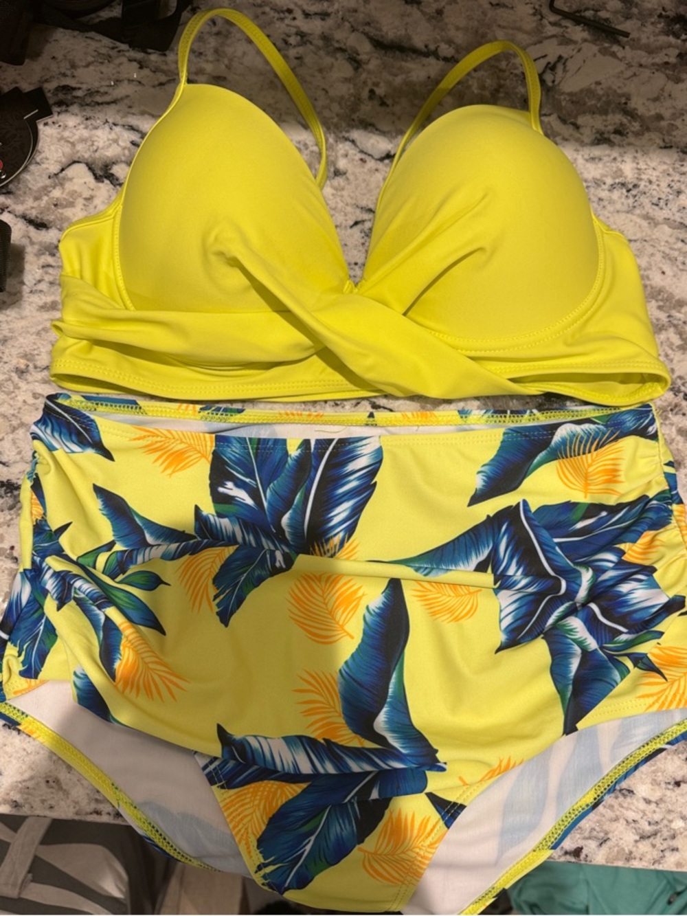 Yellow Tropical High-Waist Bikini Set